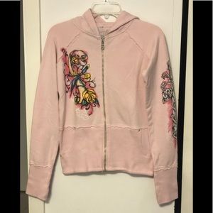 BEJEWELED PINK GRAPHIC HOODIE SWEATSHIRT LIKE NEW